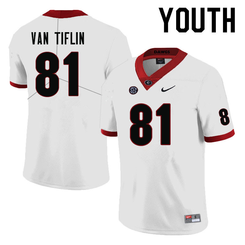 Youth #81 Steven Van Tiflin Georgia Bulldogs College Football Jerseys-White